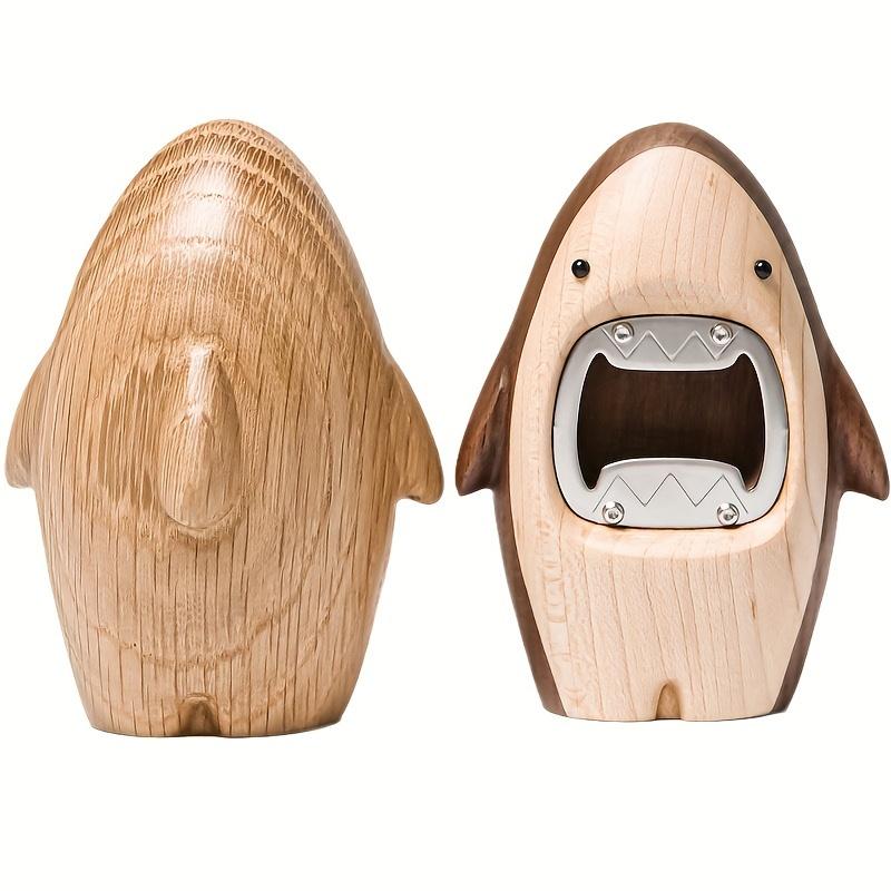 Solid Wood Shark-Shaped Beer Bottle Opener ,Cute Standing Desk Decor, Creative Manual Operation, Ideal for Kitchen and Dining Use, Beer Accessories