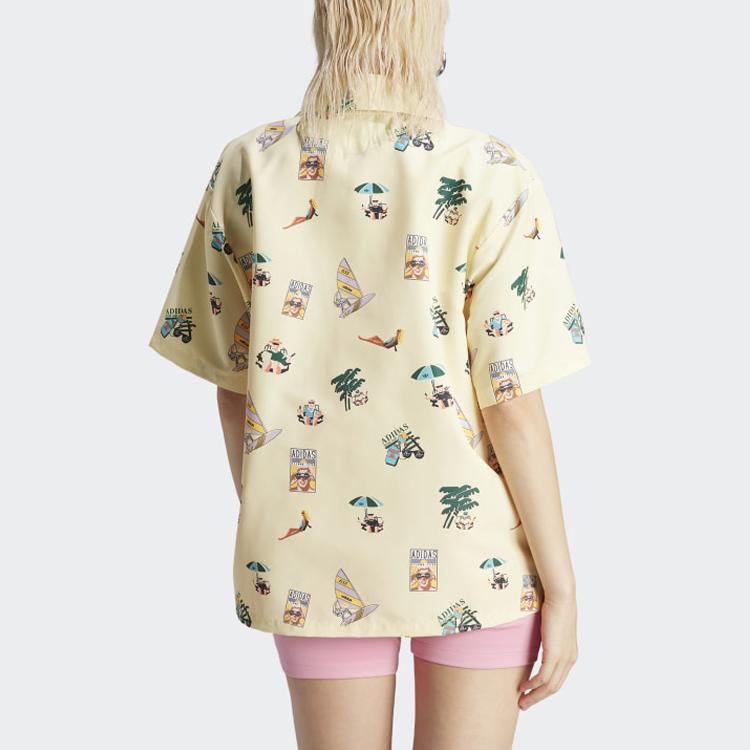 adidas Originals Short Sleeve Graphic Shirt With Cartoon Pattern And Letter Logo Print Women Tops Beige IC3072