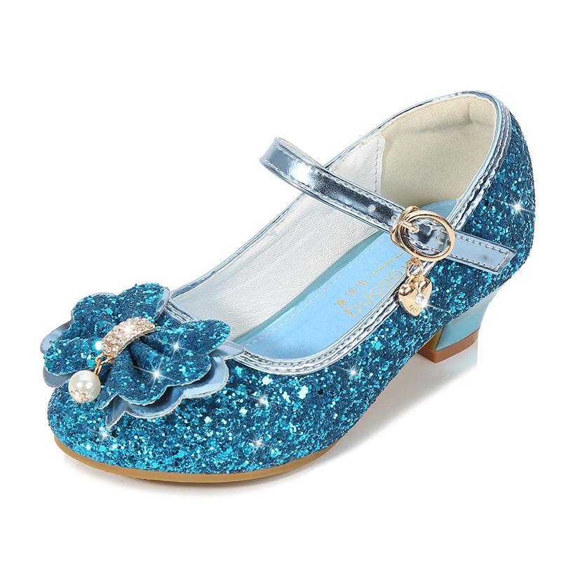 Girls High Heels Spring Newest Children S Princess Shoes Soft Sole Silver Shining Diamond Shoes Little Girl Performance Shoes 26