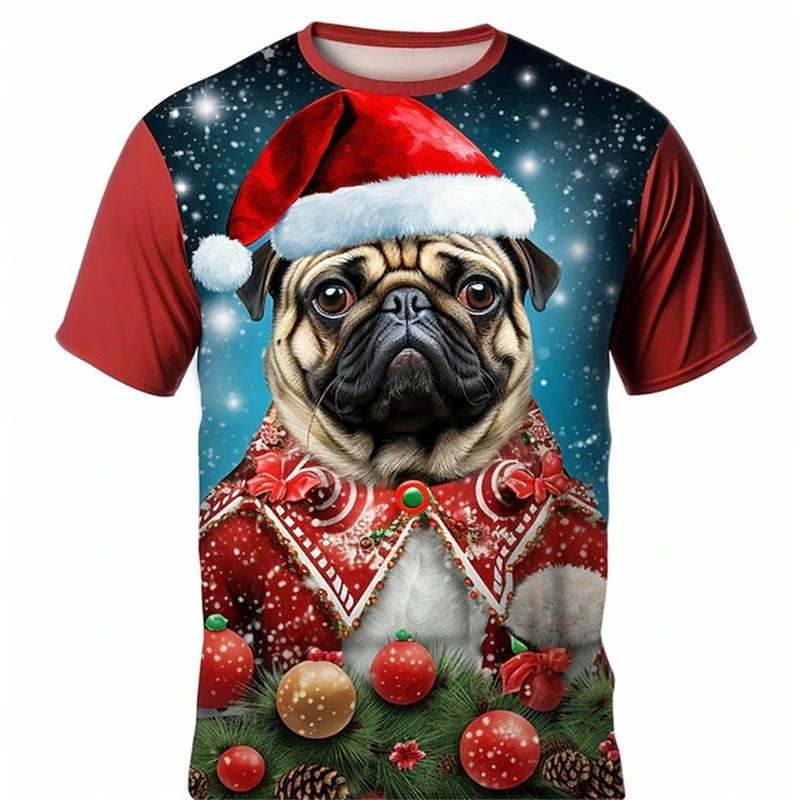 Fashion Men's New Christmas Dog 3D Printed T-shirt for Men and Women Y2k Harajuku Street Unisex Short Sleeve
