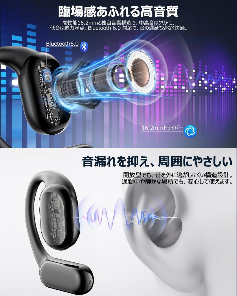 Bluetooth Wireless Earphones, Open-Ear, Over-the-Ear Style [2026 Model] with Touch Display, ENC Call Noise Cancelling, 16.2mm Drivers, 7 EQ Presets,