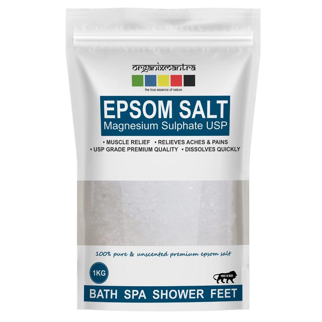 Organix Mantra Epsom Bath Salt Crystal and Bath | For refreshing bath soak, relieves aches & pain - 1KG