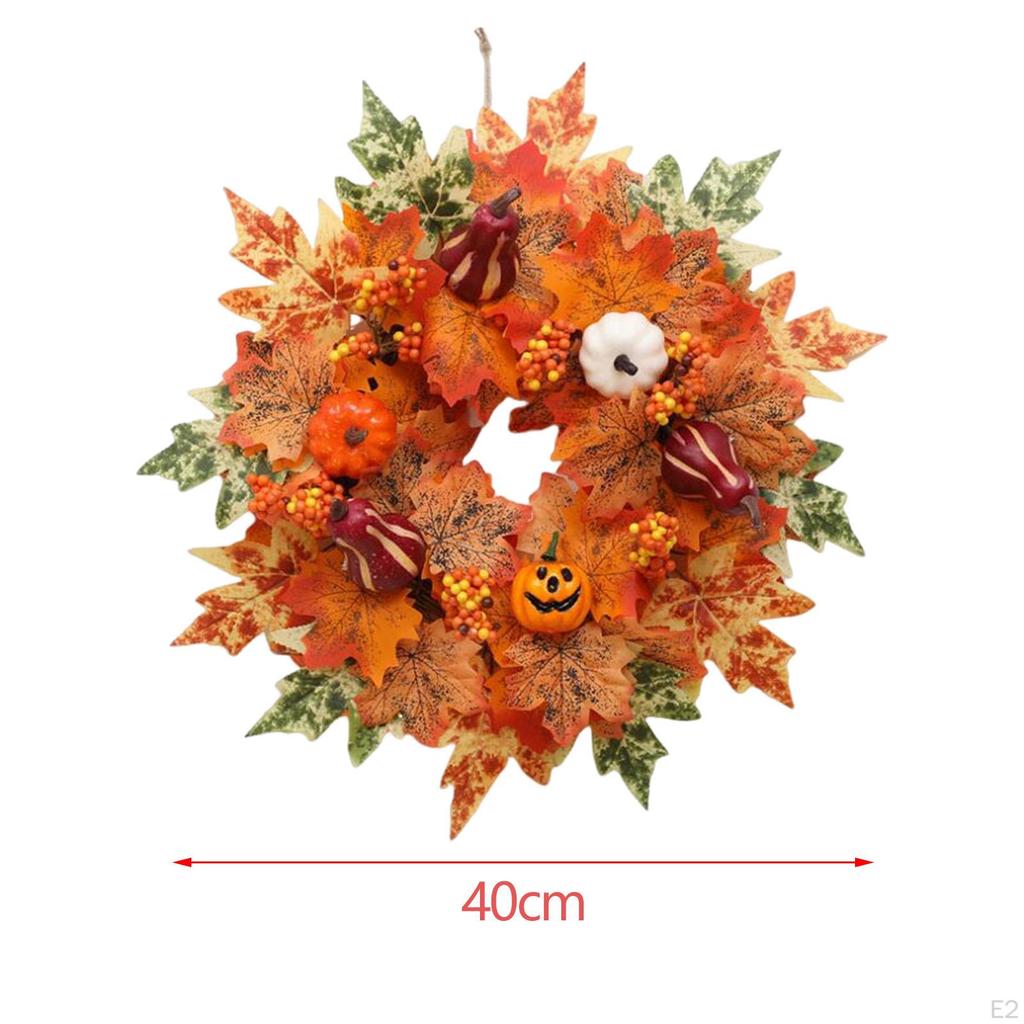 Fall Wreath Harvest with Pumpkins 16 inch Decorations Autumn Maple Leaves for