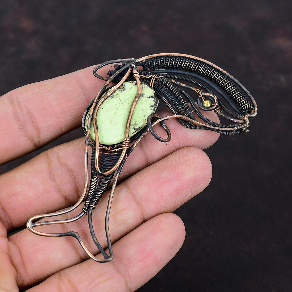 Lemon Chrysoprase Pendant Copper Wire Wrapped Pendant Very Pretty Fish Pendant Gemstone Jewelry Handmade Pendant Copper Jewelry Gift For Him