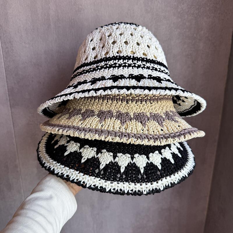 Summer Womens Pattern Hollowed Out Hat With Wide Brim And Breathable Material For Outdoor Fun