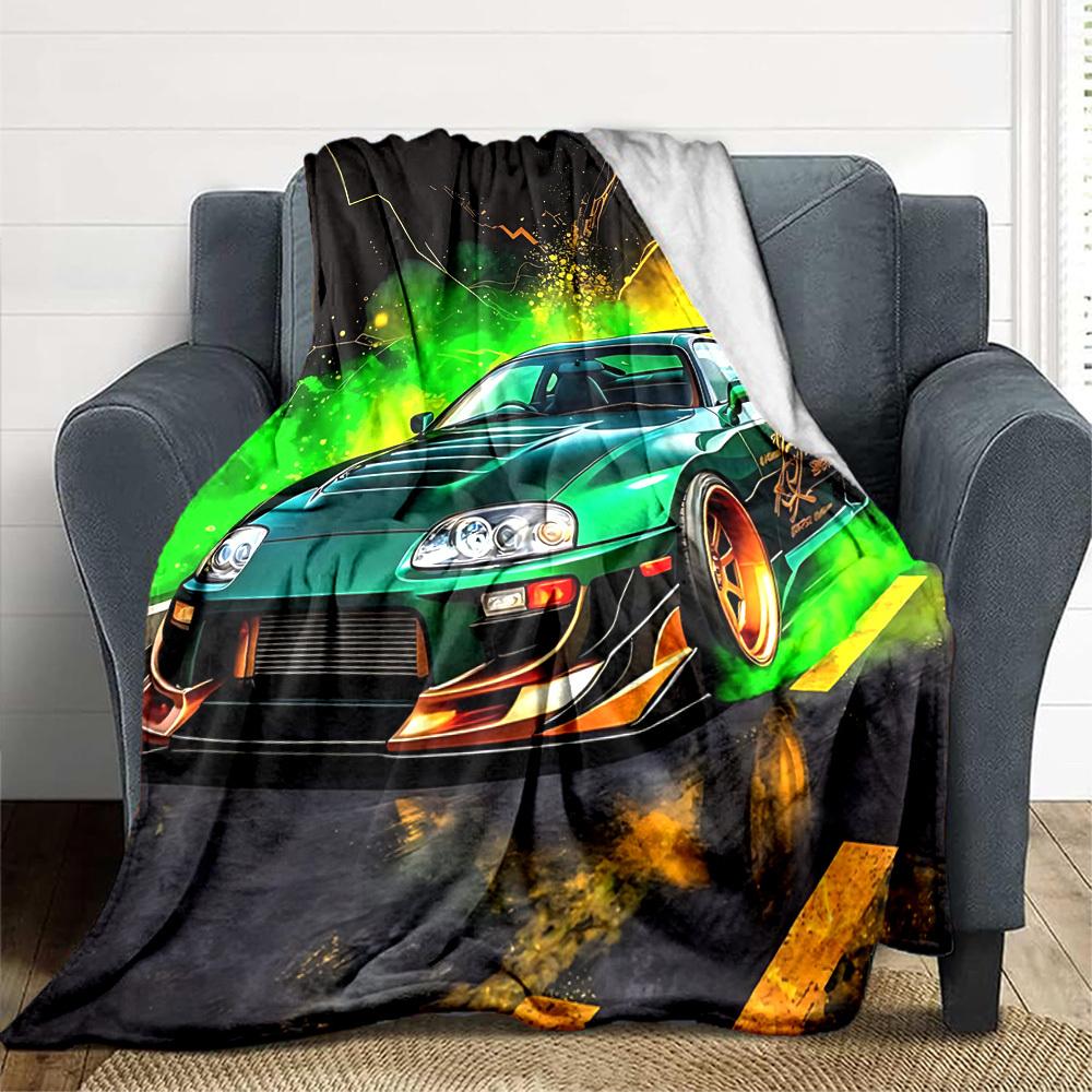 1PC Supra, Street Racing Blanket Soft Warm All Season Throw for Sofa, Bed, Car, Office Vibrant Colorful Design, Durable & Cozy Gift