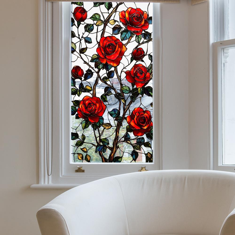 Bright Rose Leaves Balcony Glass Window Beautification and Decoration Electrostatic Window Stickers