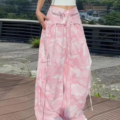 VIONA Amerikanska Kamouflage Arbetsbyxor Dam Sommar Tunna Hög Midja Vida Ben Snabbtorkande Casual Byxor Pendlarstil Fickdetalj