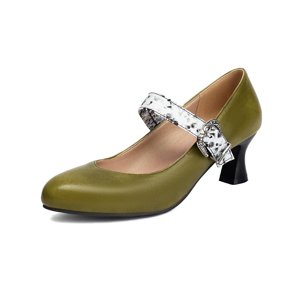

Модные коричневые женские туфли Мэри Джейн, модные туфли-лодочки с острым носком и ремешком с пряжкой, весна-осень 2025, элегантные туфли на высоком каблуке, женская обувь, размер 32-48 41 зелёный