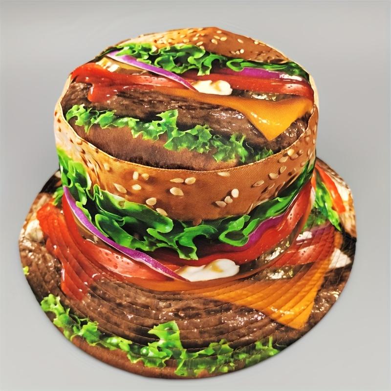 

A Digital Printed Hamburger Pattern Bucket Hat a Cartoon Fisherman Hat a Casual Outdoor Sports Wearable Basin Hat