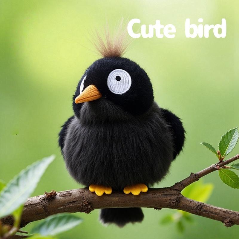 11cm Cartoon Funny Bird Series Plush Toy Soft Cute Jungle Black Acridotheres Cristatellus Perfect Birthday Gift for Kids or Boys