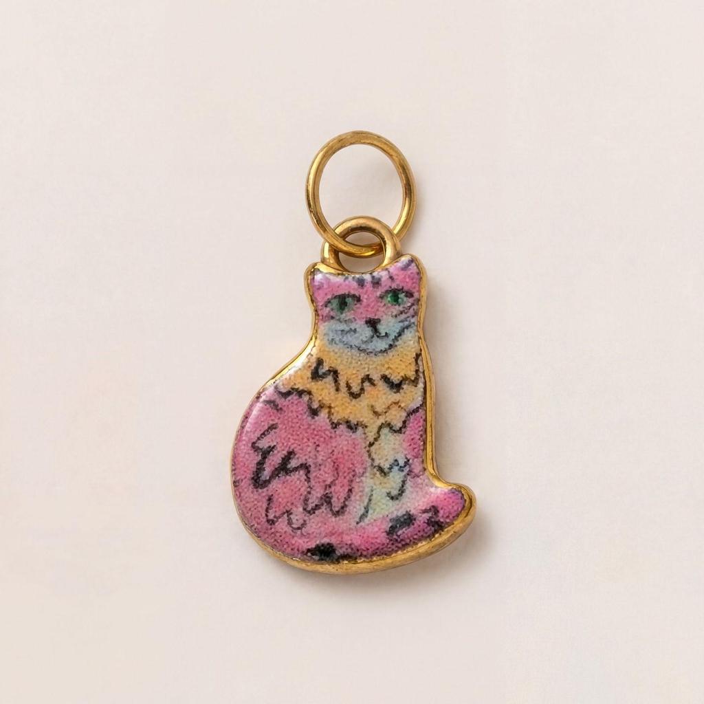 Stainless Steel Kitten Print Enamel Ceramic Pendant Necklace/Bracelet