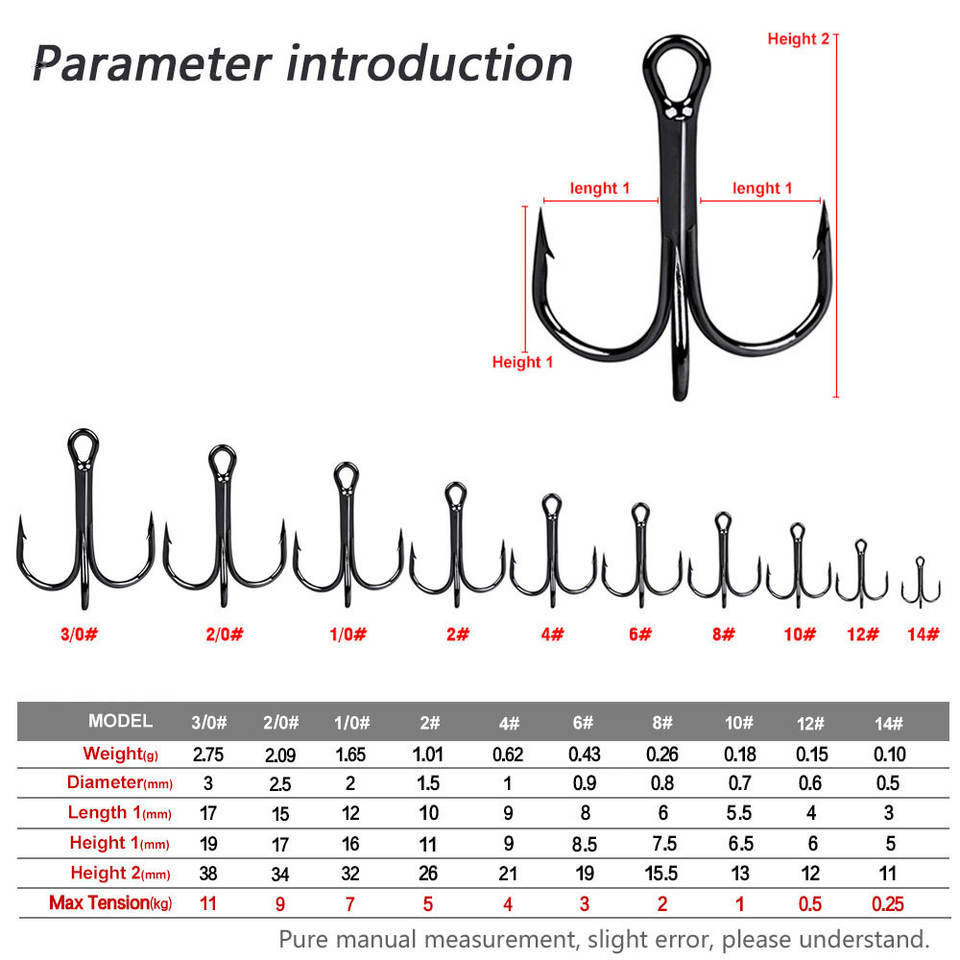 1000pcs/set Fishing Hooks 2/4/6/8/10# High Carbon Steel Treble Hook Set Fishing Tackle Fishing Equipment Soft Lure Holder Pesca