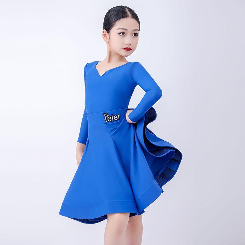 

Latin Girls Long-sleeved Dress for Autumn Children s Senior Competition Standard Uniform 120