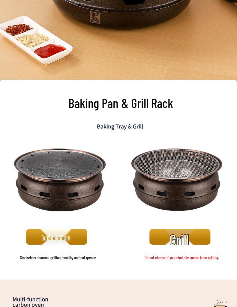 Japanese Non-Stick Charcoal Grill for Camping: Round BBQ Grill & Tea Brewing Stove