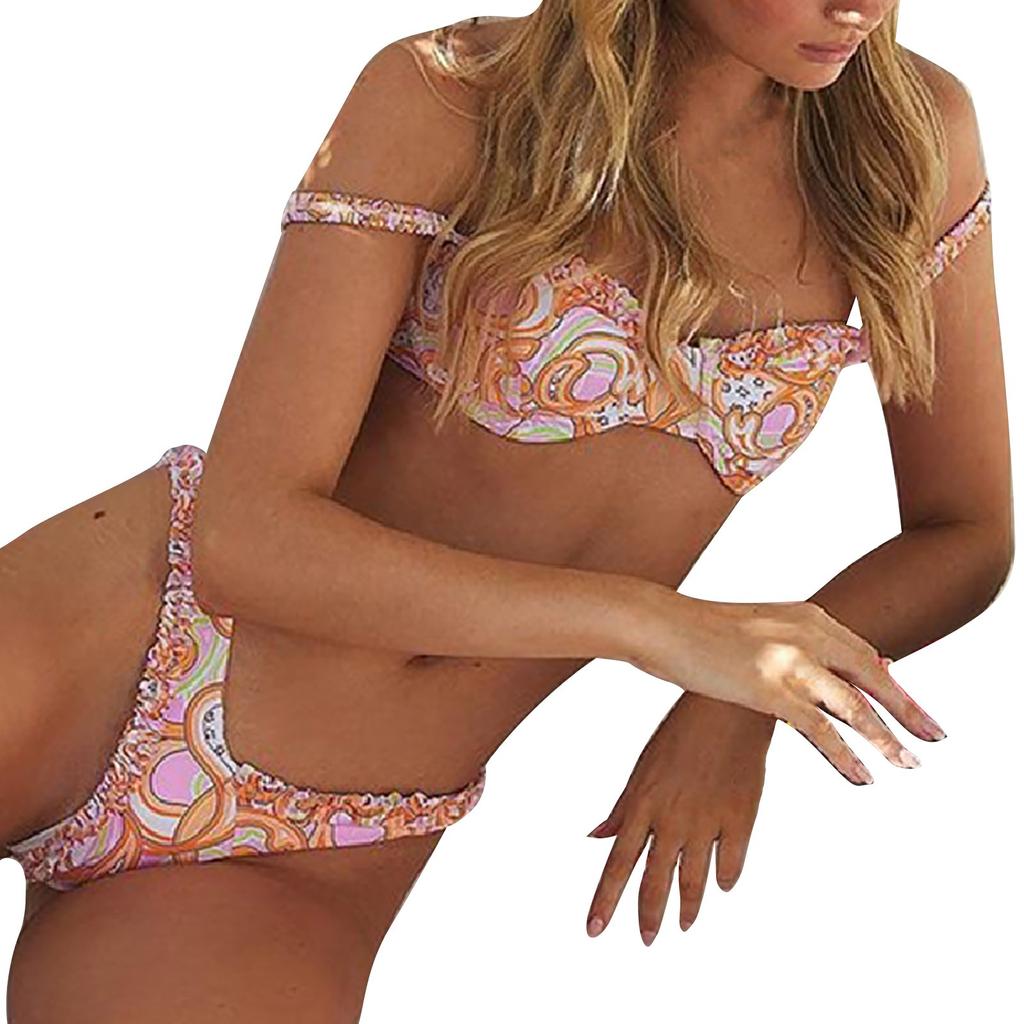 Damen-Bikini-Set mit Aufdruck, zweiteiliger Badeanzug für Damen, Strandmode