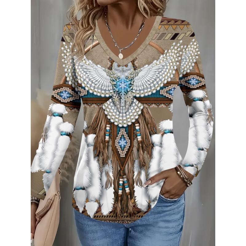 Summer New Fashion 2025 Women’s Casual Long Sleeve Printed T-shirt