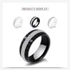 8MM Black and White Ceramic Ring with Dual Row Inlaid Diamonds for Women