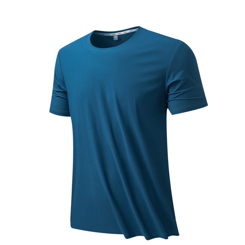 Summer Ice Silk Breathable Short-sleeved T-shirt Super Ice Round Neck Solid Color Sports Running Men's Quick-drying Moisture-wicking Top