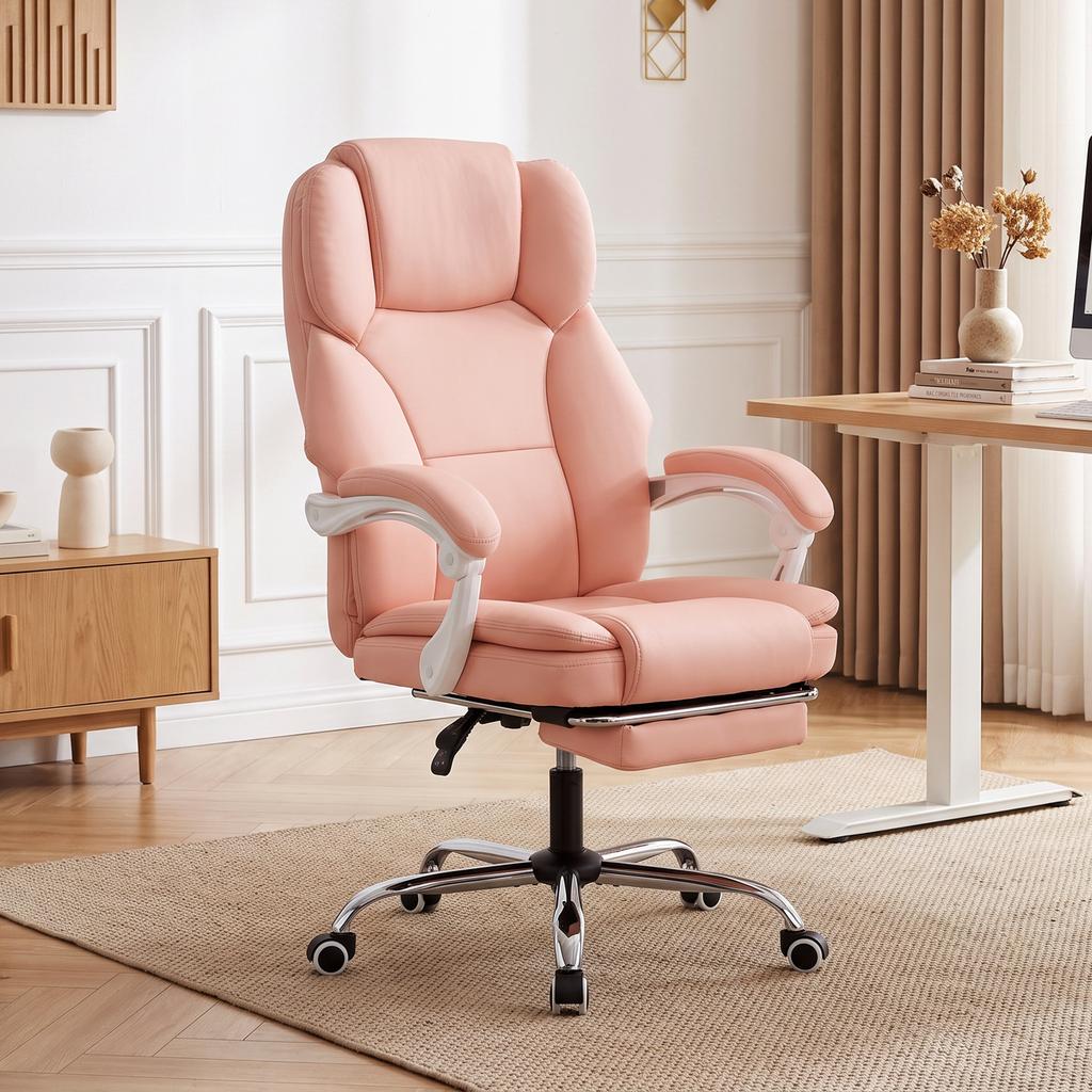 Ergonomic Office Chair, Reclining, Faux Leather, Pet-Friendly, Adjustable Height, Pink