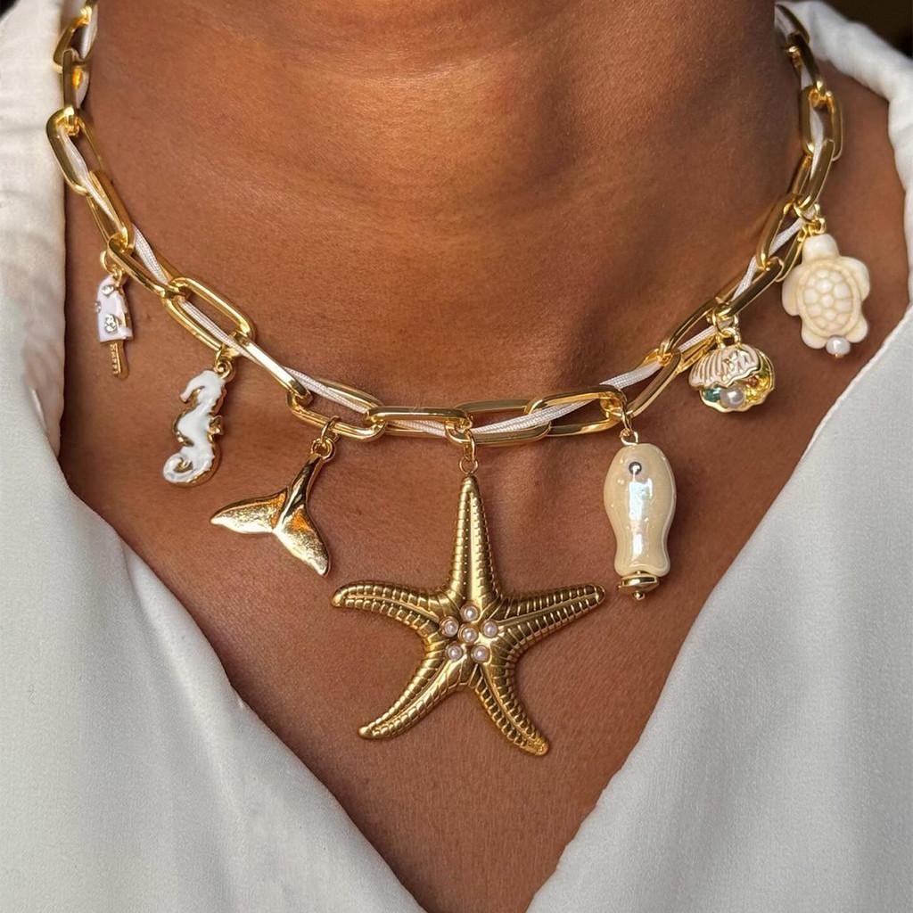Starfish Necklace For Women Summer Beach Jewelry Zinc Alloy Geometric Design