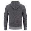 Men’s Hooded Knit Cardigan: Thick Velvet, Solid Color Winter Sweater Jacket