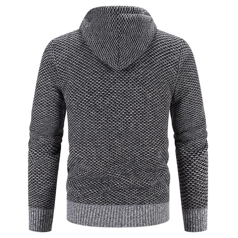 Men’s Hooded Knit Cardigan: Thick Velvet, Solid Color Winter Sweater Jacket