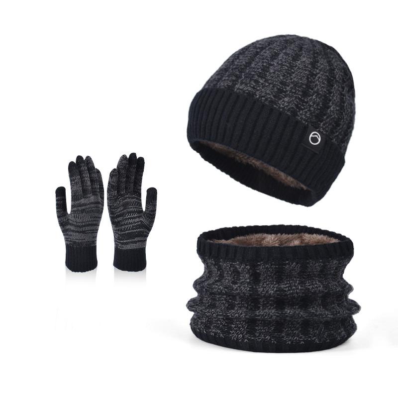 Winter Warm Hat Scarf Three-piece Set Women's Outdoor Fleece Ear Protector Pullover Hat Men's Cold-proof Knitted Wool Hat