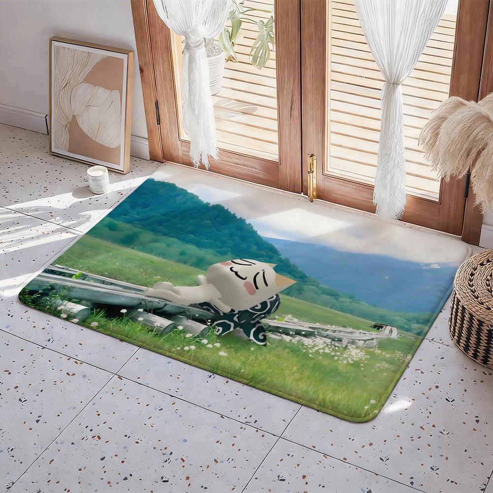 Inoue Toro Cute Cat Floor Mat Eco Flannel Doormat Non Slip Odorless Indoor Floor Rug Soft Short Plush Home Mat