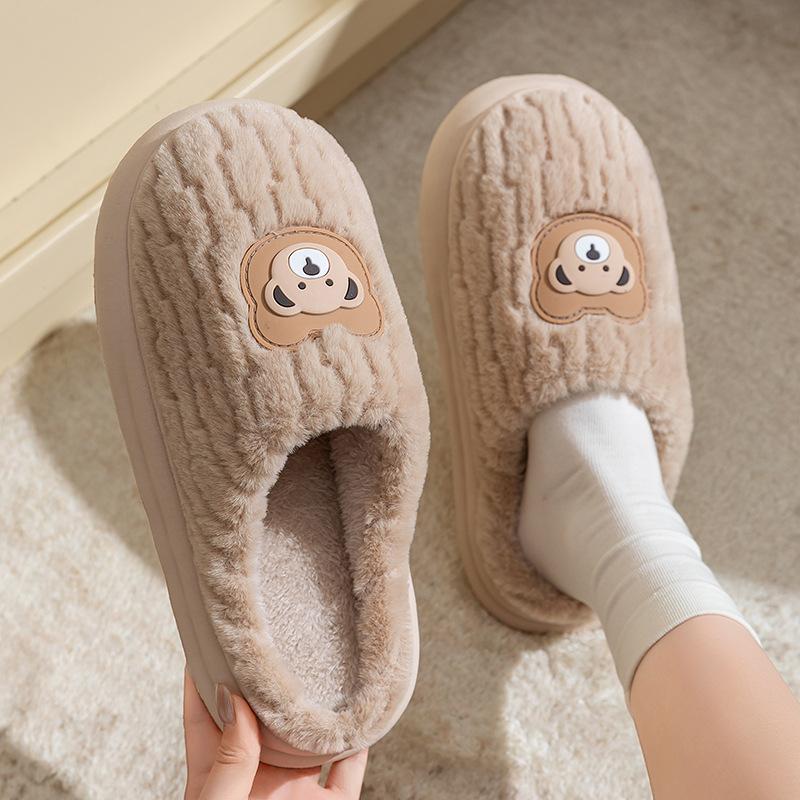 Winter Hair Mop Thick-soled Warm Slippers Home Non-slip Indoor Cotton Mop Couple Plush Bear Cute Shoes