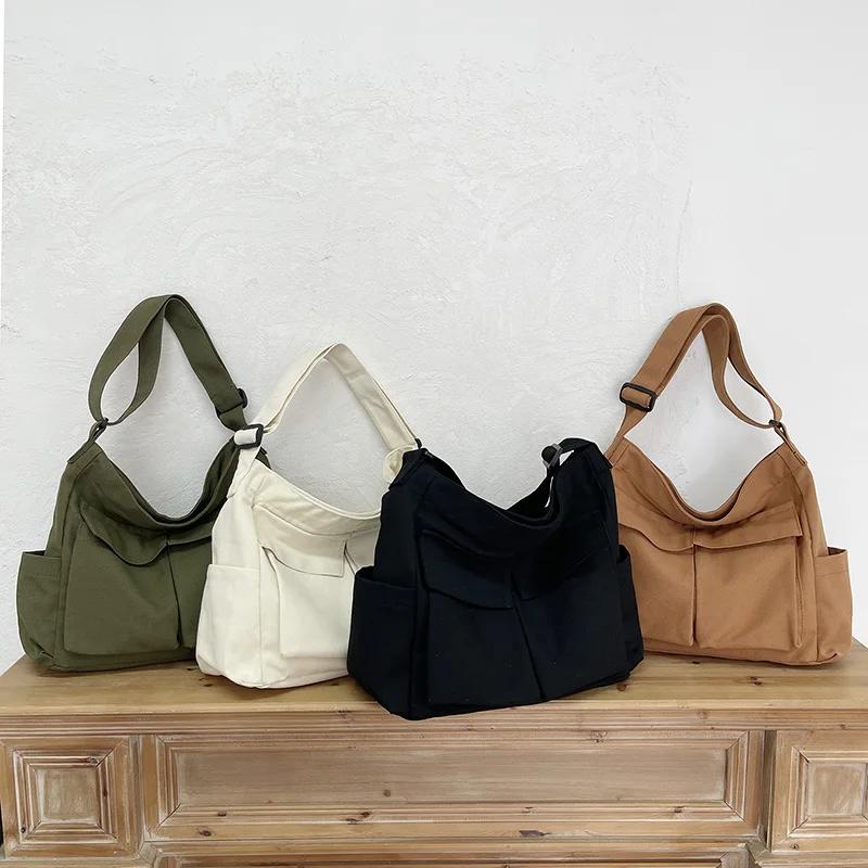 Canvas Zipper Crossbody Shoulder Bags Men's Bags Sale 2026 High Quality Causal Solid Sewing Thread Bolsa Transversal
