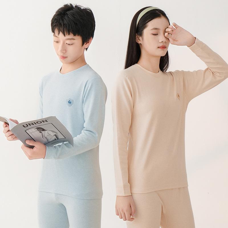 Teen comfortable velvet thermal underwear set boys' older children's long johns women's high school junior high school students cotton pure