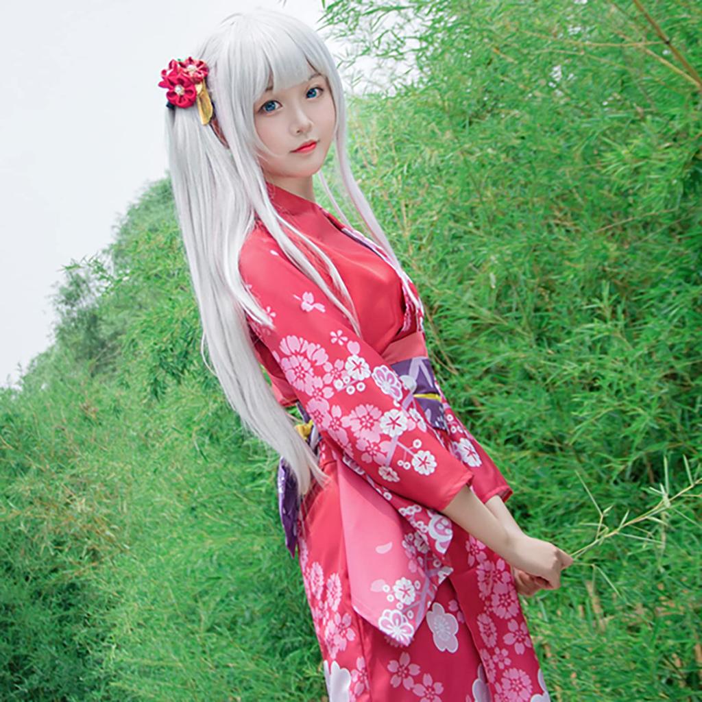[Milky Time] Eromanga Sensei Izumi Sagiri Yukata Cosplay Costume with Wig, Red, Halloween, Kimono