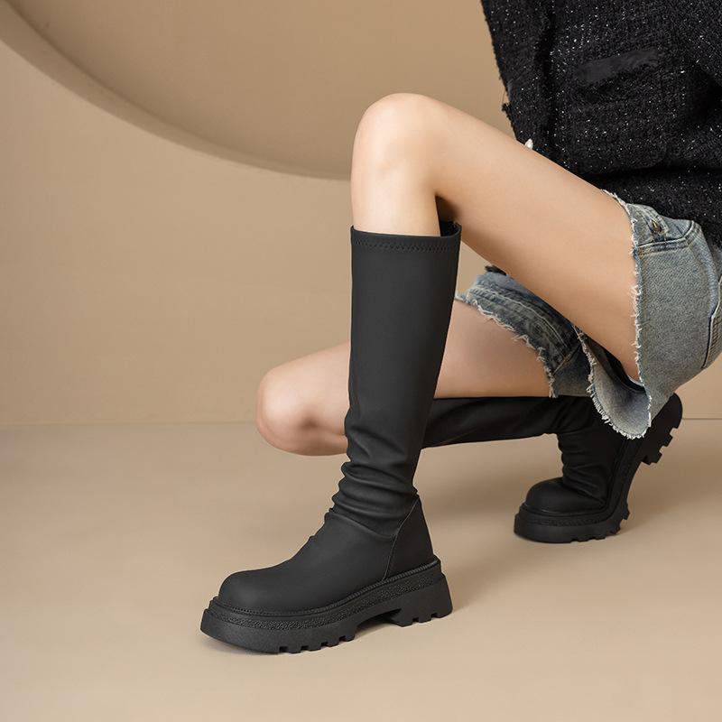 Spice Girl Boots Women's Autumn and Winter Muffin Thick-soled Elastic Skinny Boots Small People Grow Tall and Skinny Tall Knight Boots Women's Tide