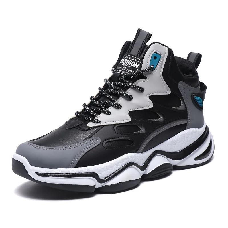 Fashion Thick Bottom Shoes Men High Top Casual Waterproof Versatile Sneaker Non-slip Breathable Running Shoes Tenis Masculino