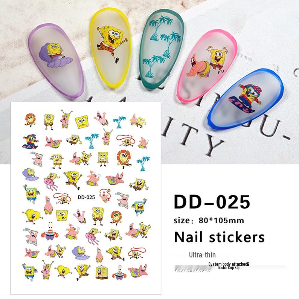 Redanco 3D SpongeBob Cartoon Nail Stickers - Cute Adhesive Nail Ornaments