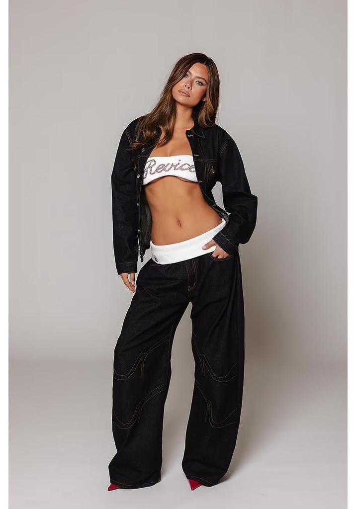 Retro Y2K Low-Waist Baggy Patchwork Jeans for Women