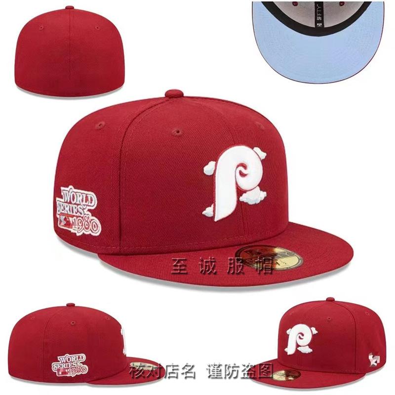 Phillies Baseball Cap for Men and Women, Embroidered, Fully Enclosed, Flat Brim, Non-adjustable, European and American Style
