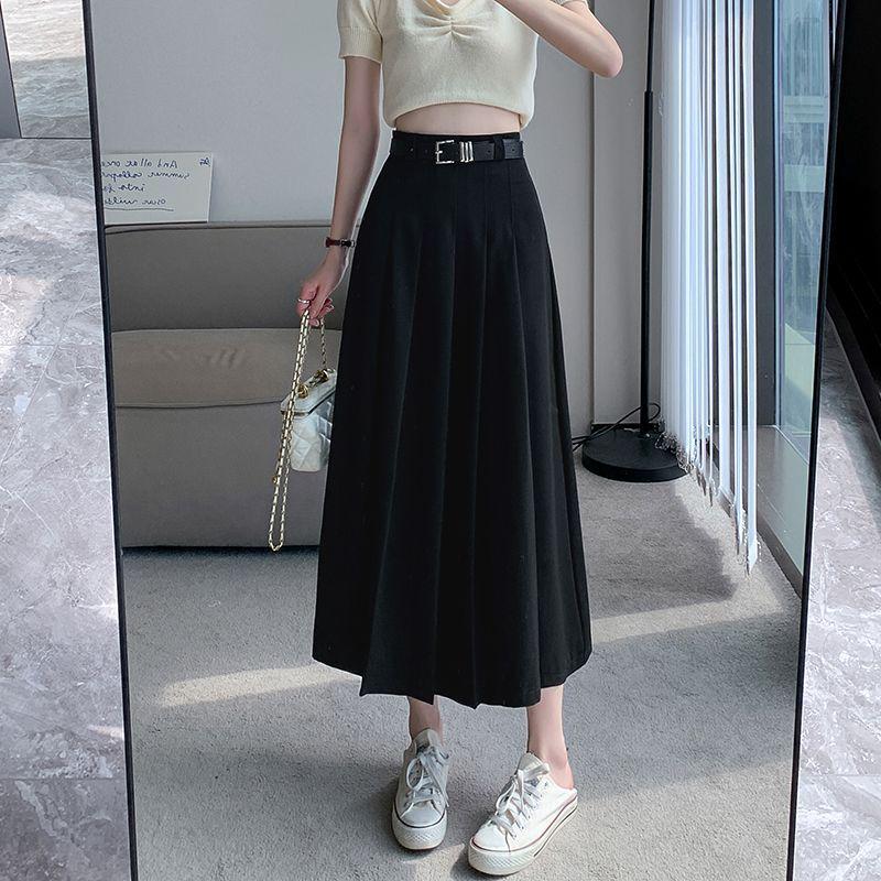 High-Grade Pleated Grey Skirt for Petite Women - High Waist, Mid-Length, Spring & Autumn 2025