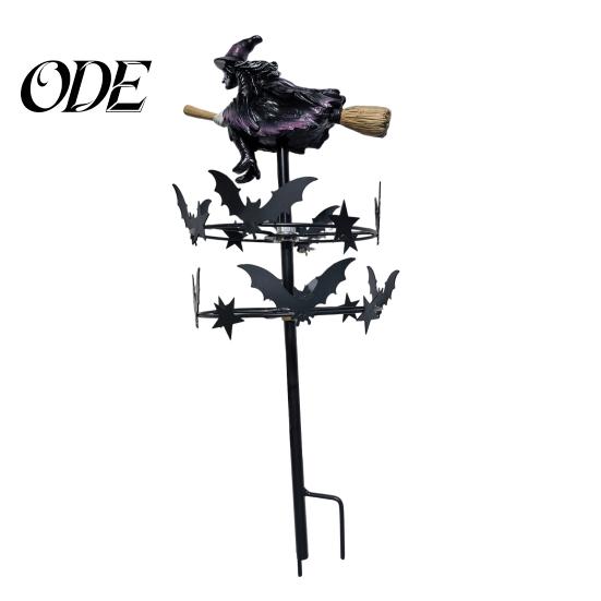 Spooky Seasonal Yard Accents Witch Garden Wind Spinner, Halloween Resin Statue Stake, Bats Themed Outdoor Decor And Spinner for Art Lawn Pathway Metal