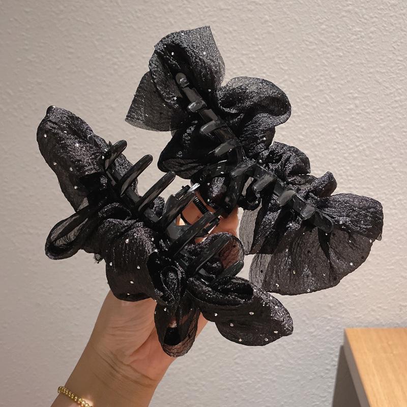 Double-Sided Large Bow Hair Clip for Women - Mesh Shark Clip with Floral Design