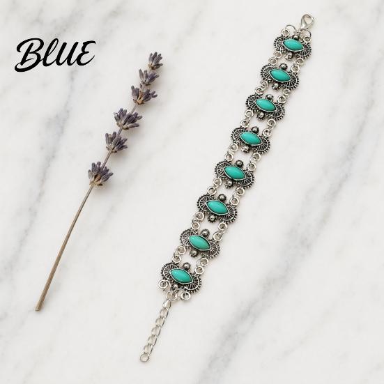 Imitation Turquoise Jewelry Inlay Bracelet Bohemian Style Distressed Adjustable Chain
