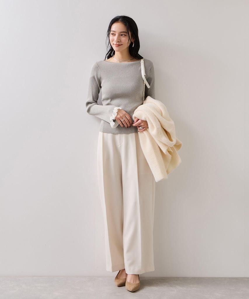 [BIS] Spitzengestrickter Pullover mit Bündchen, Hellgrau (08) F.