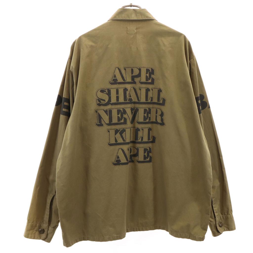 A BATHING APE Back print Long sleeve Military shirt L Olive Men's Used