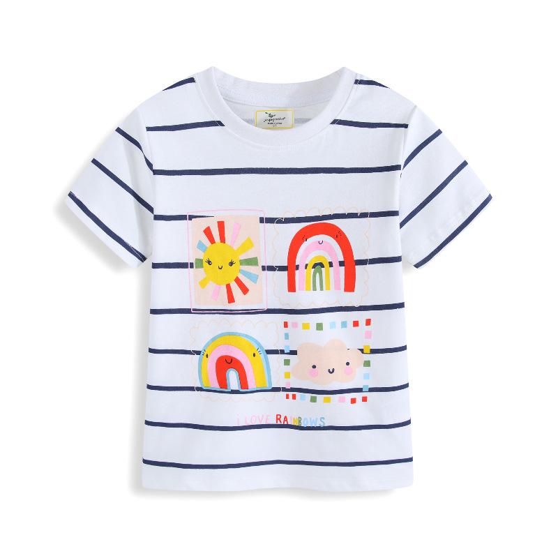 Striped Embroidered Girls T-shirt: European American Summer 2026 New Arrivals, Trendy Short Sleeve 2T/80-90CM