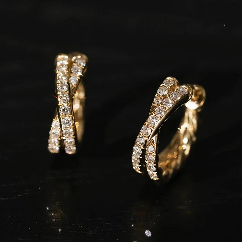 925 Sterling Silver Zircon Cross 18K Gold Hoop Earrings for Women OL Geometric Fine Jewelry Minimalist Accessories