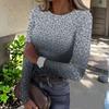 Women's Slim Fit Long Sleeve T-Shirt Leopard Print Neck Pullover Top for Fall Layering