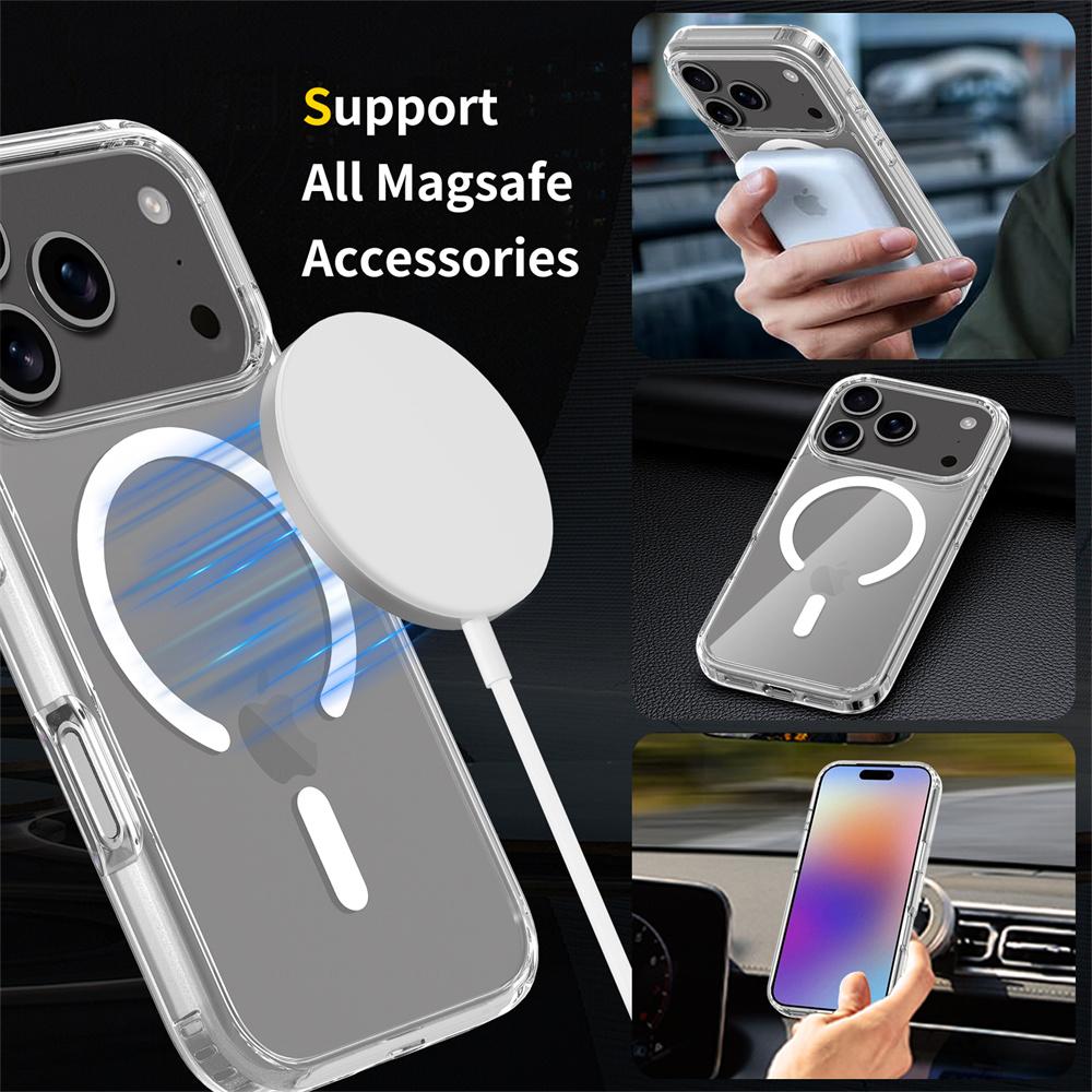 For iPhone 17 Pro Magnetic Case 2.0mm Scratch Resistant TPU+PC Clear Phone Cover