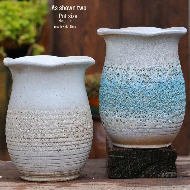 Handmade Vintage Coarse Pottery Large Succulent Planter, Breathable Purple Clay Flower Jar