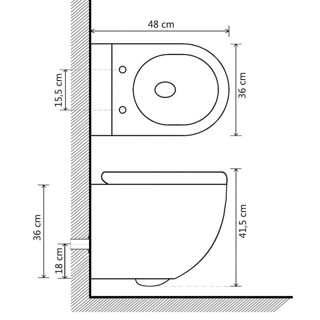 Wall Mounted Toilet without Rim Flush and with Bidet Function Ceramic Black